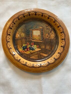 Hand-Painted Decorative Wooden Wall Plate with Floral Still Life 10.5”
